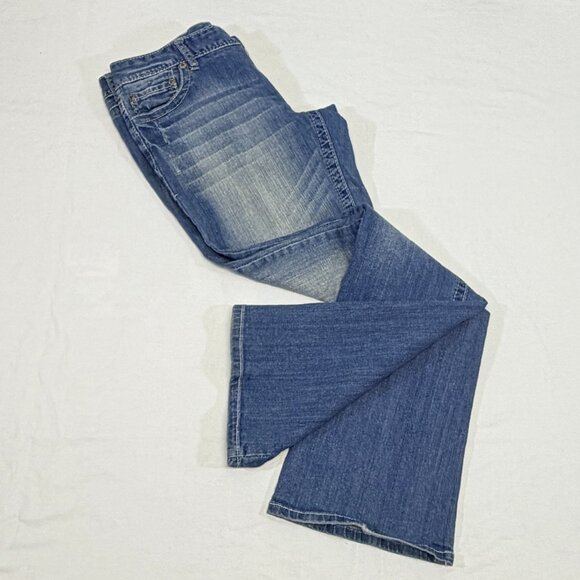 Maurices Low Rise Distressed Faded Flared Denim Jeans Medium Wash 11/12 L Bling - Picture 8 of 11